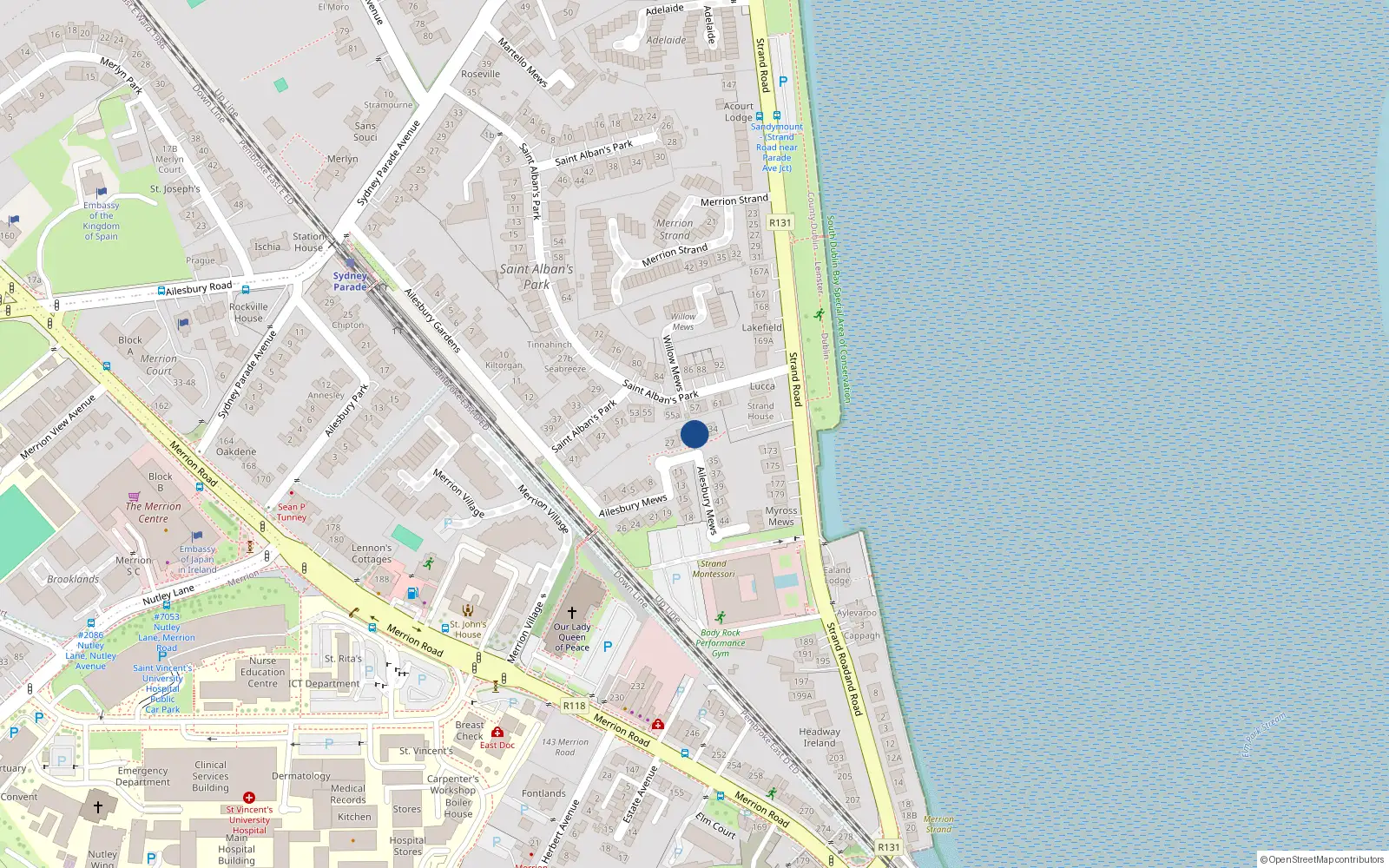 Overhead map showing the location of 31 Ailesbury Mews, Sandymount Dublin 4