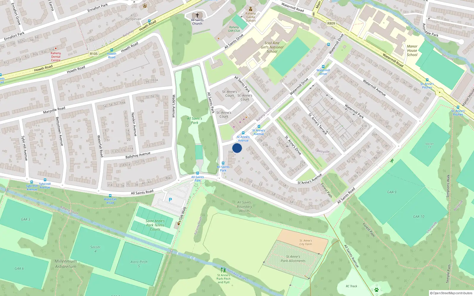 Overhead map showing the location of 31 All Saints Park, Dublin 5