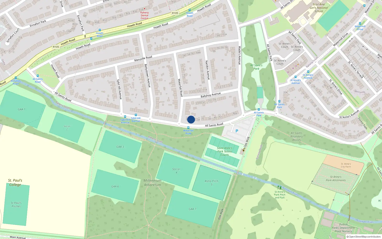 Overhead map showing the location of 31 All Saints Road, Raheny, Dublin 5