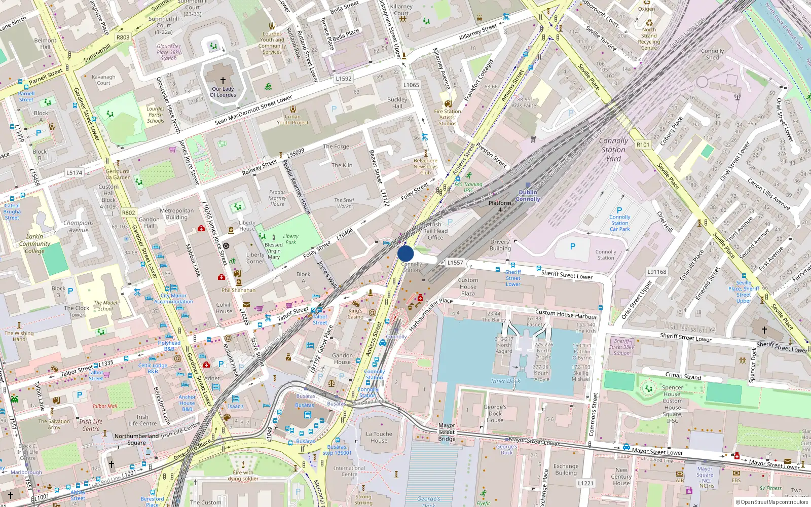 Overhead map showing the location of 31 Amiens Street, Dublin 1