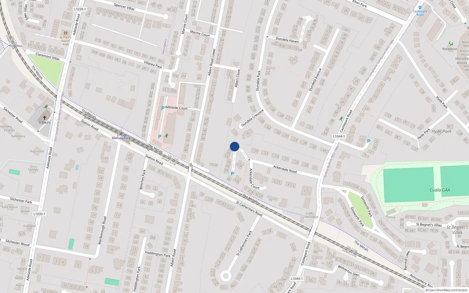 Overhead map showing the location of 31 Arkendale Woods, Glenageary