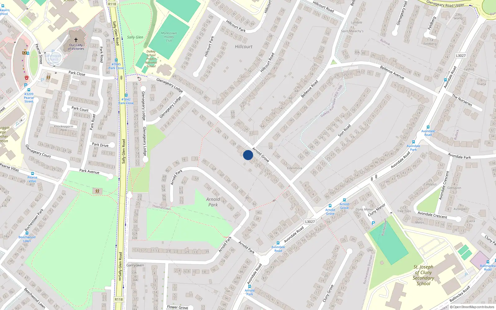 Overhead map showing the location of 31 Arnold Grove, Dublin