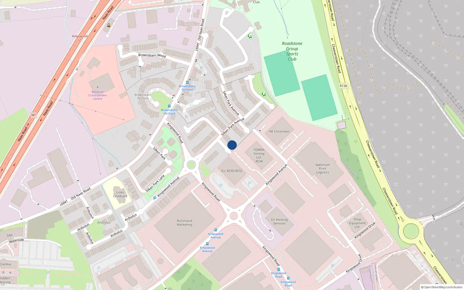 Overhead map showing the location of 31 Ascaill Pairc an Tsioda, Old Naas Road, Kingswood