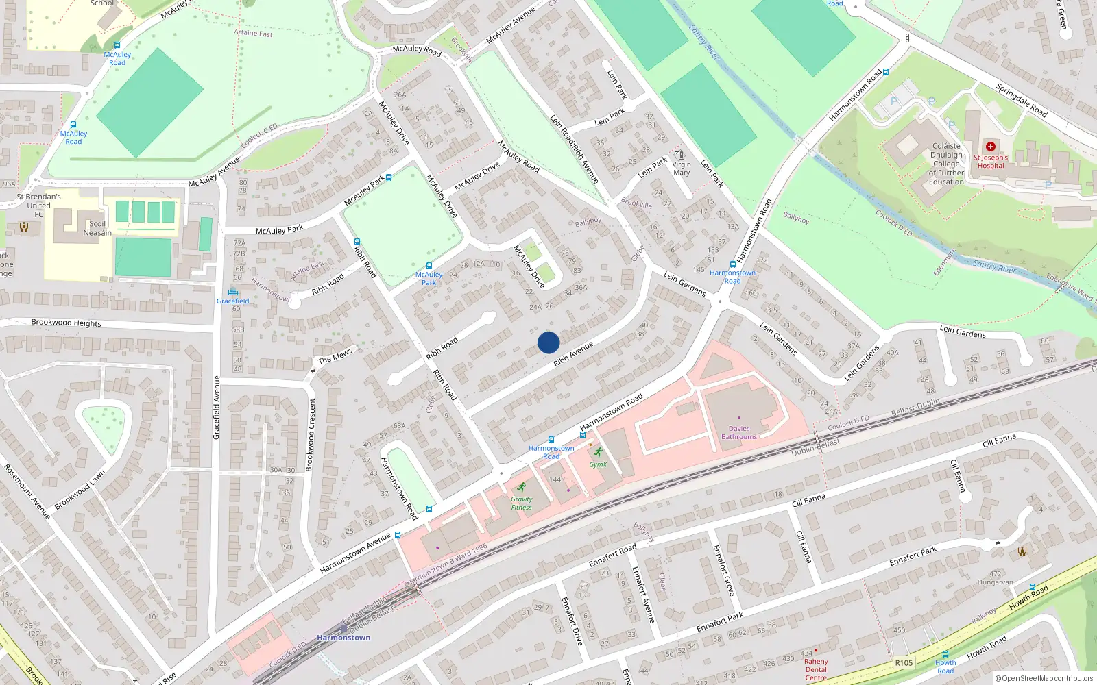 Overhead map showing the location of 31 Ascal Ribh, Artane, Dublin 5