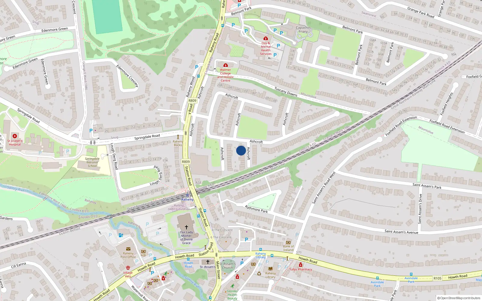 Overhead map showing the location of 31 Ashcroft, Dublin 5