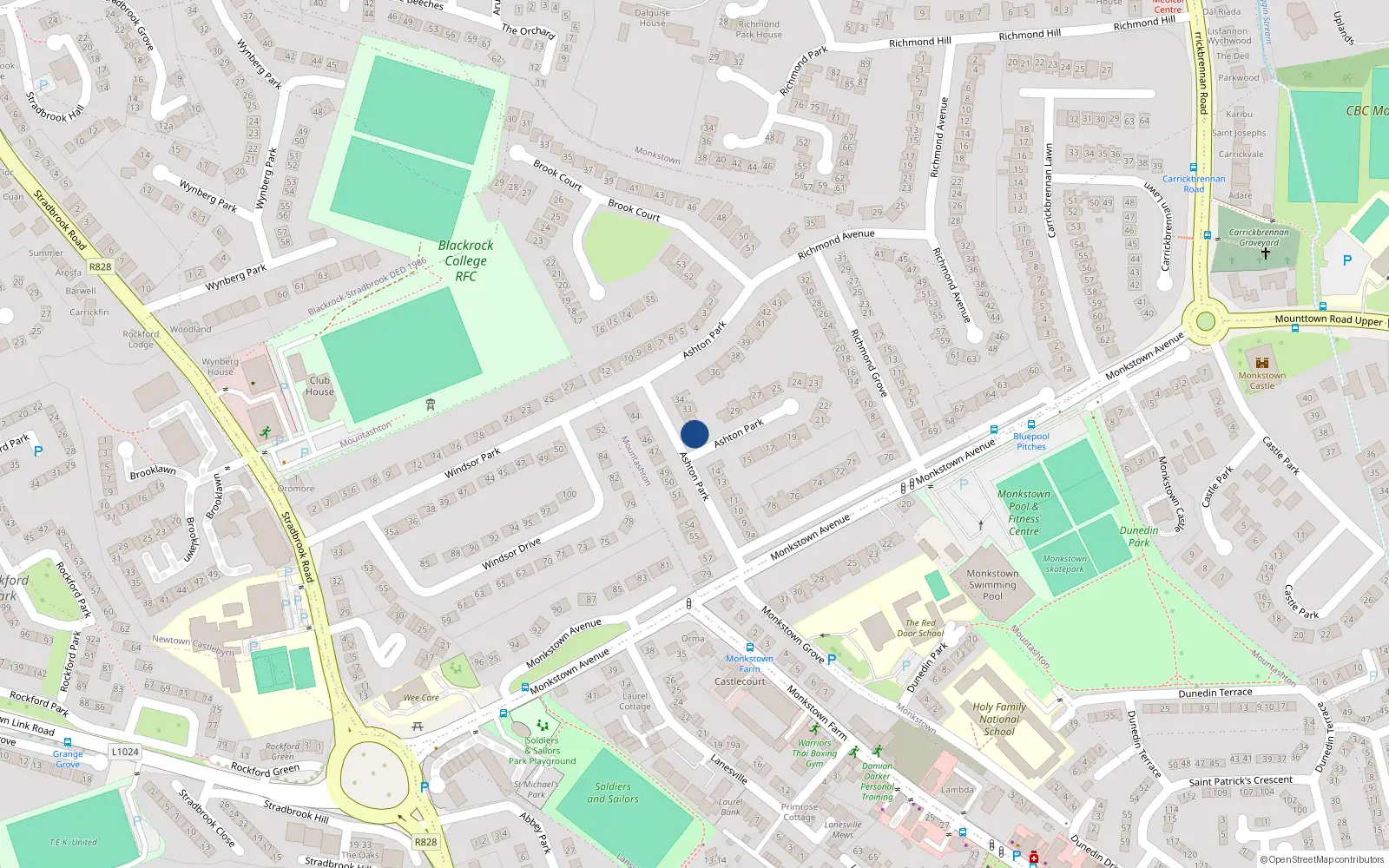 Overhead map showing the location of 31 Ashton Park, Monkstown, Blackrock