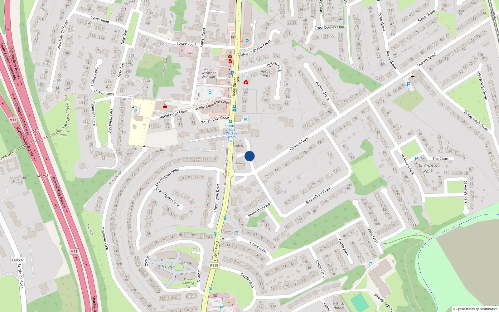 Overhead map showing the location of 31 Aubrey, Shankill