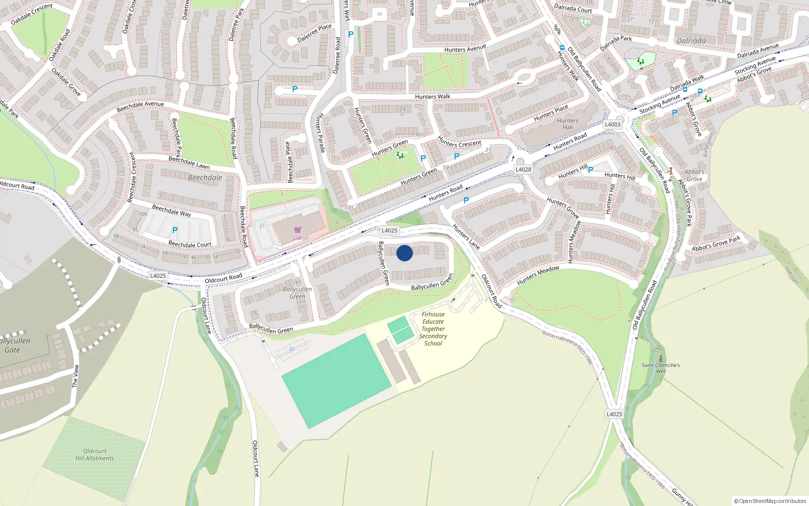 Overhead map showing the location of 31 Ballycullen Green, Oldcourt