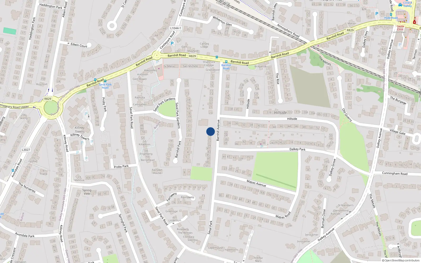 Overhead map showing the location of 31 Barnhill Avenue, Dalkey