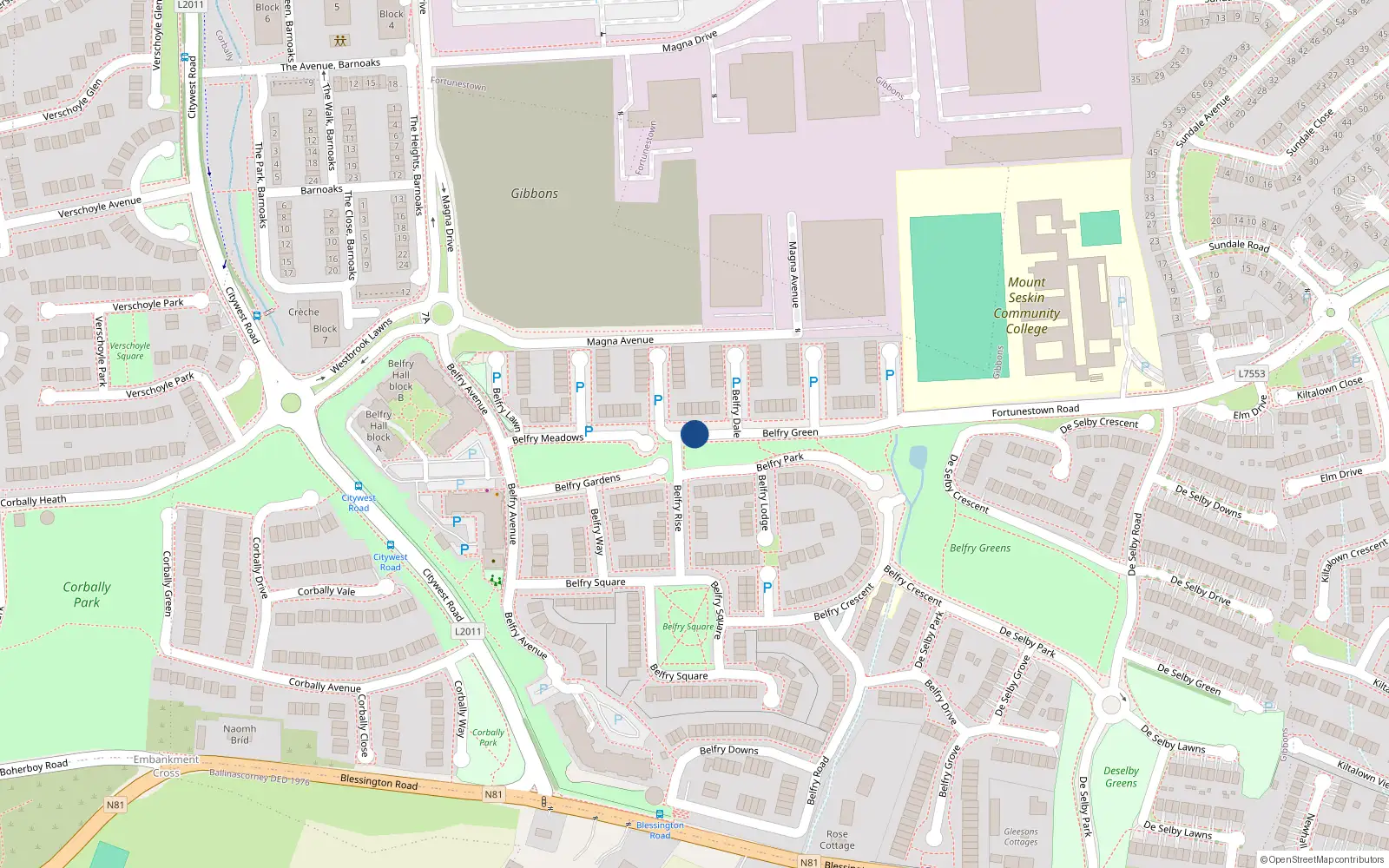 Overhead map showing the location of 31 Belfry Green, Dublin