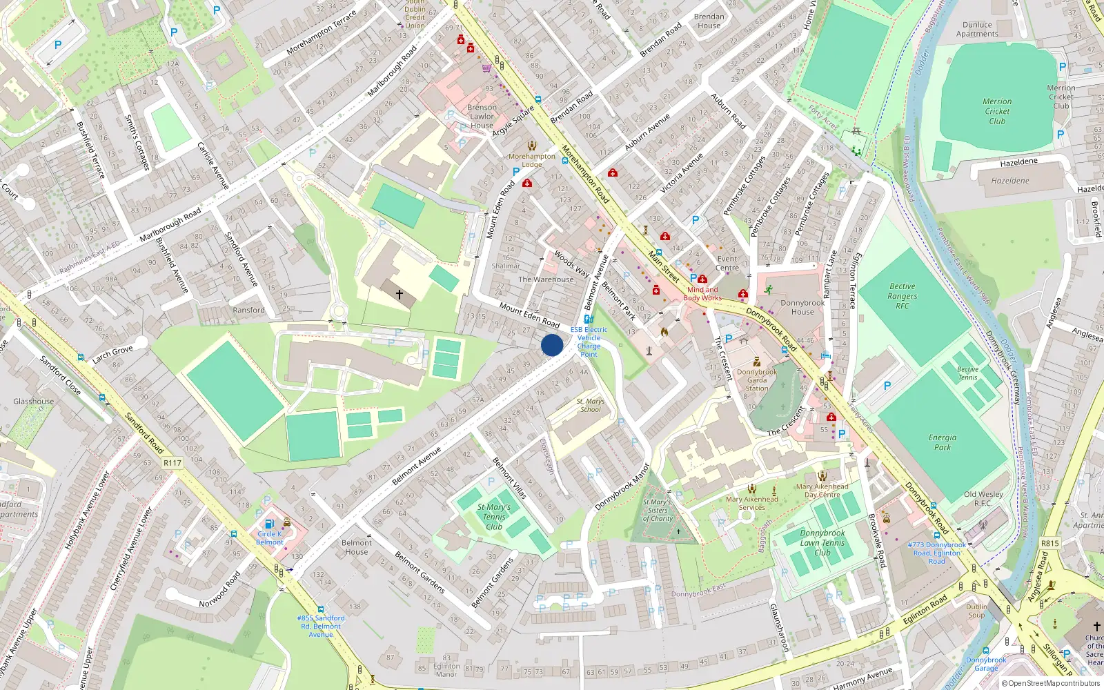 Overhead map showing the location of 31 Belmont Avenue, Donnybrook
