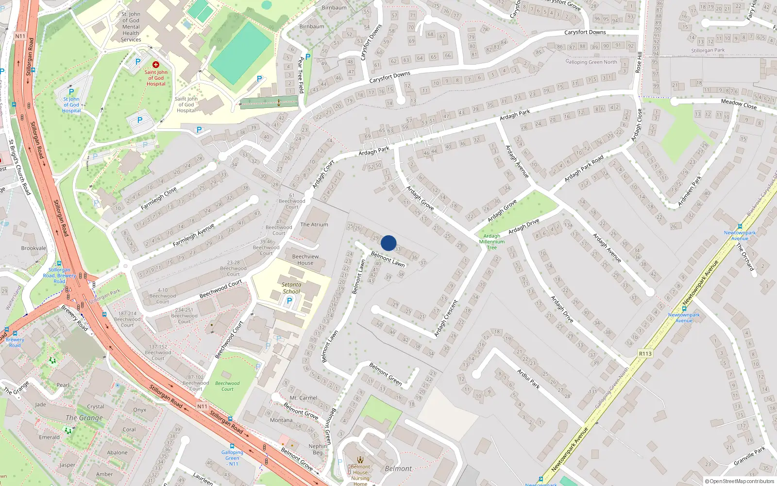 Overhead map showing the location of 31 Belmont Lawn, Stillorgan
