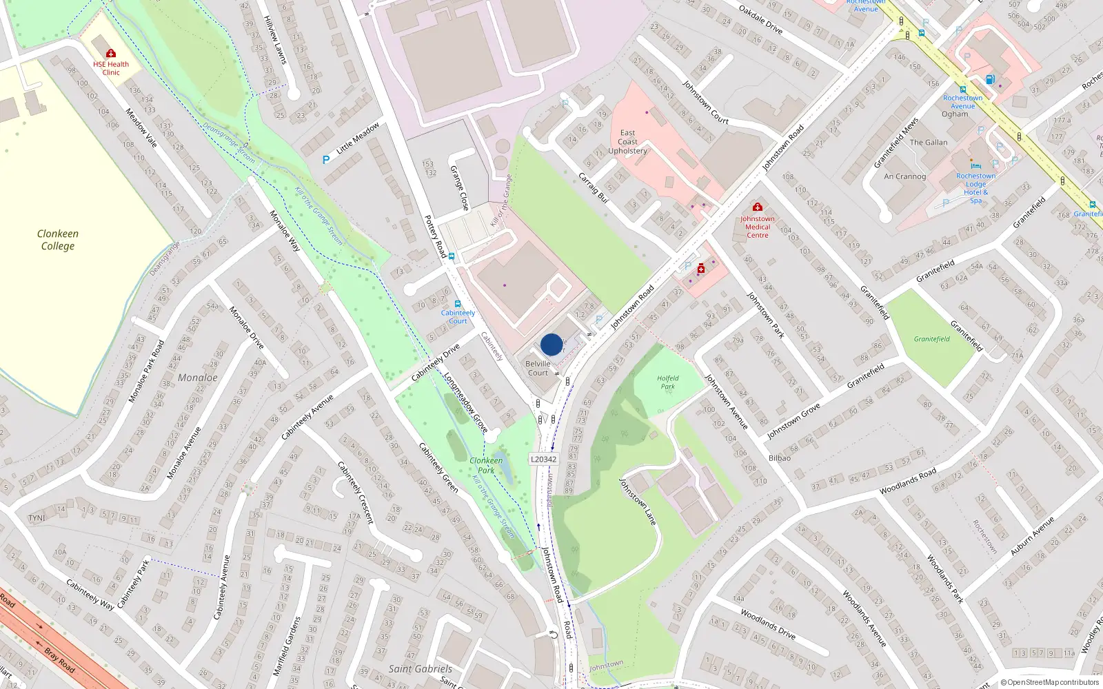 Overhead map showing the location of 31 Belville Court, Johnstown Road, Dun Laoghaire