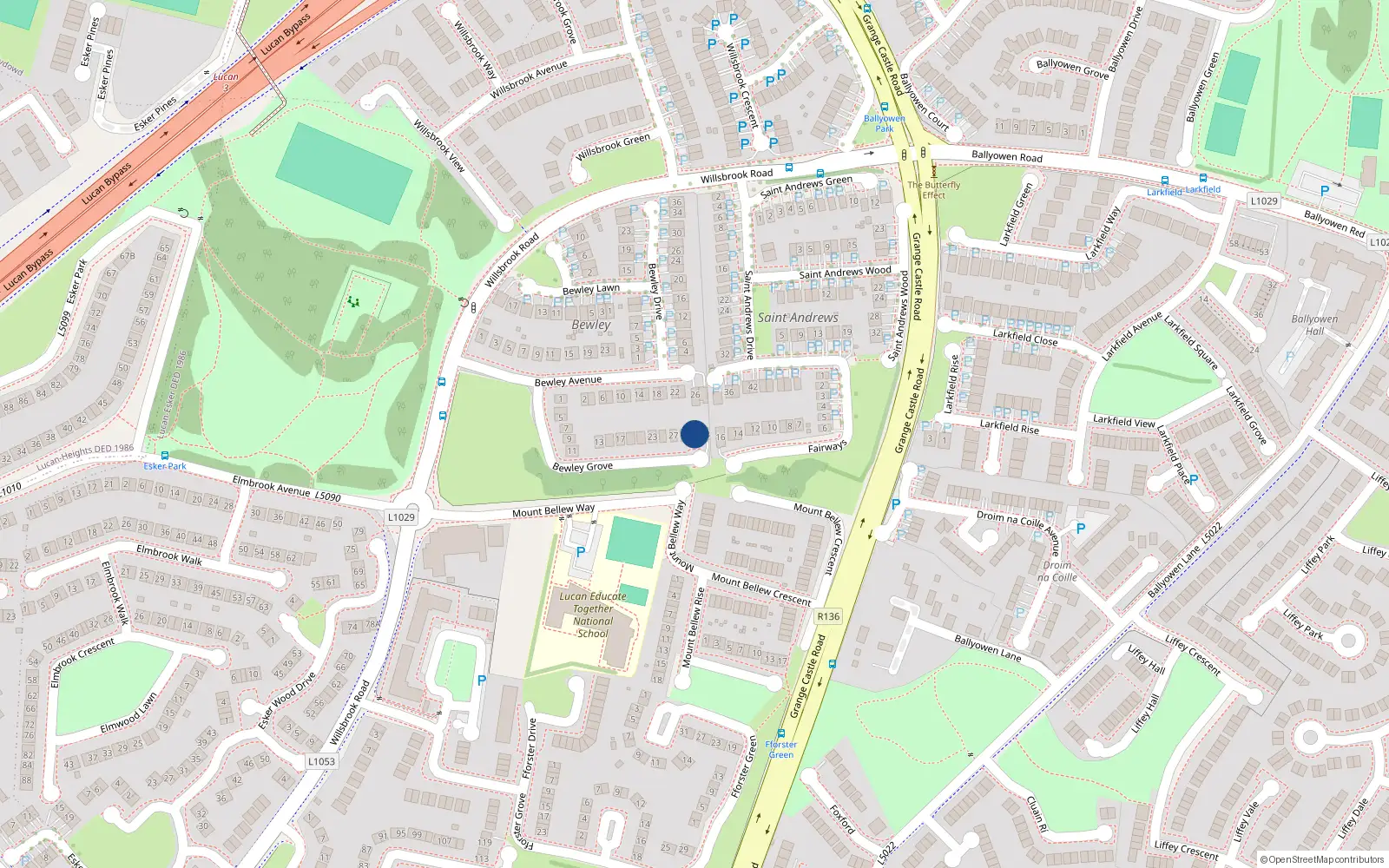 Overhead map showing the location of 31 Bewley Grove, Lucan