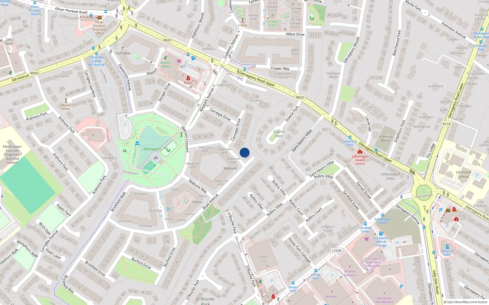Overhead map showing the location of 31 Boyd Avenue, Dun Laoghaire