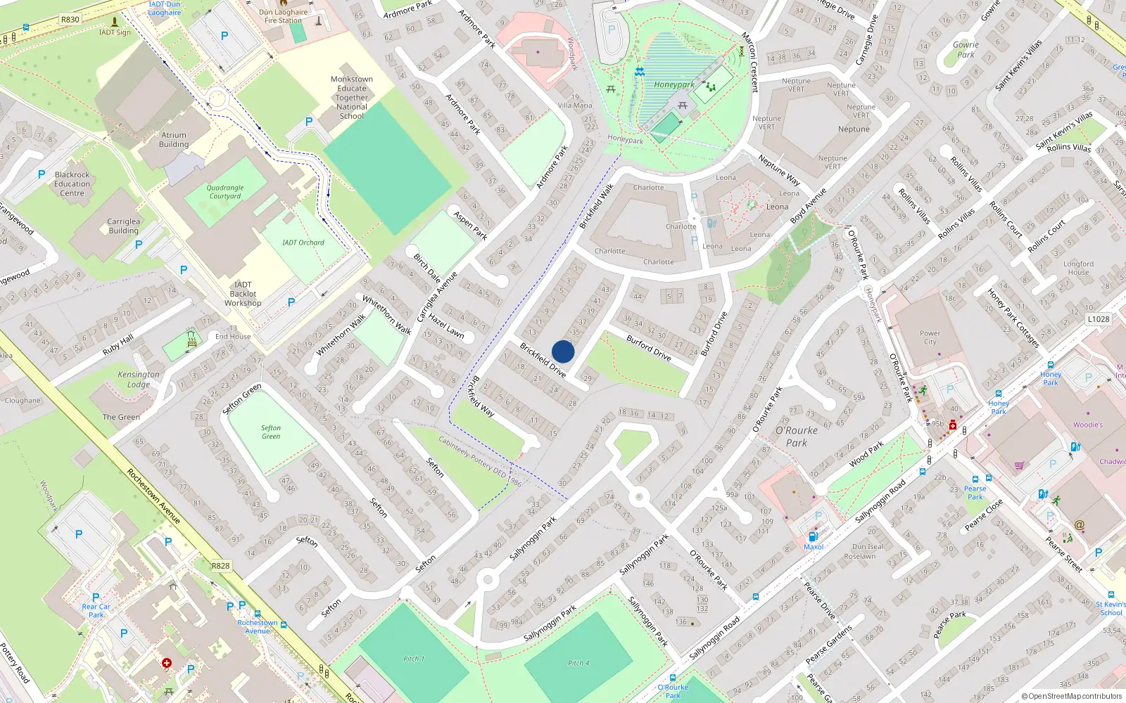 Overhead map showing the location of 31 Brickfield Drive, Dun Laoghaire