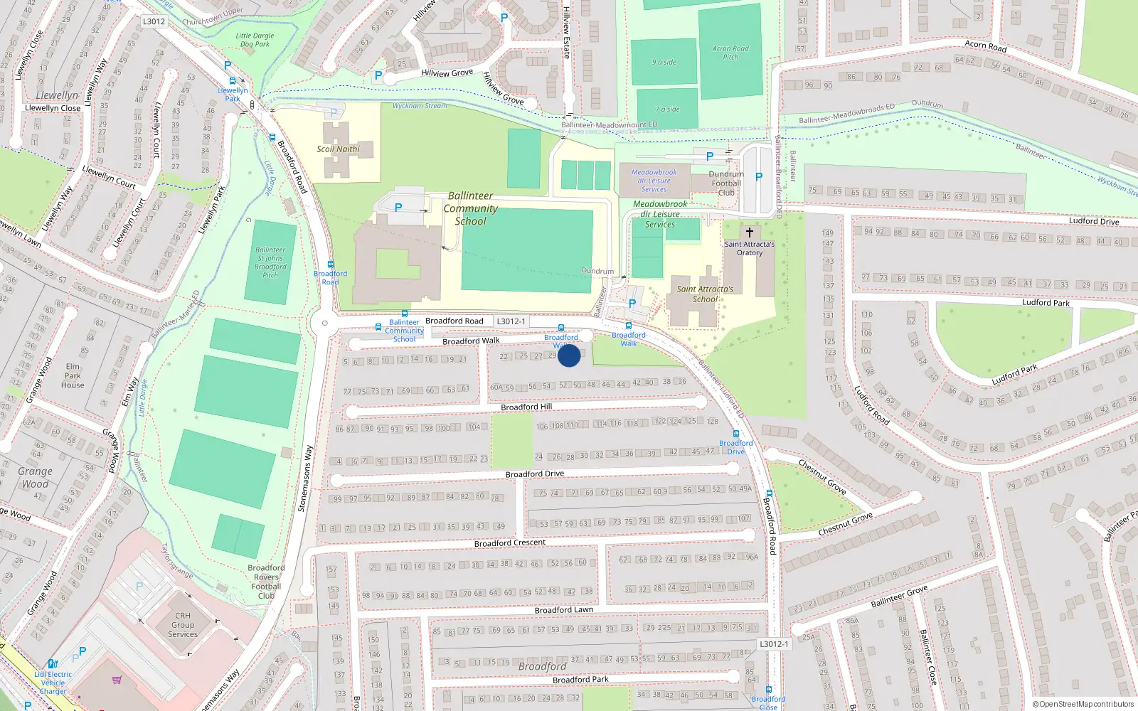 Overhead map showing the location of 31 Broadford Walk, Dublin 16