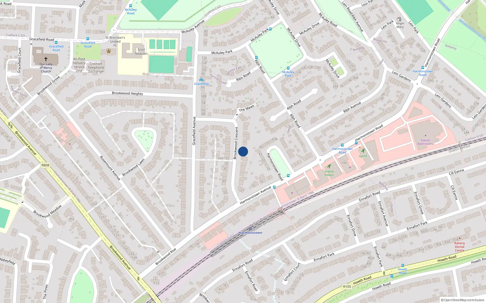 Overhead map showing the location of 31 Brookwood Crescent, Dublin 5