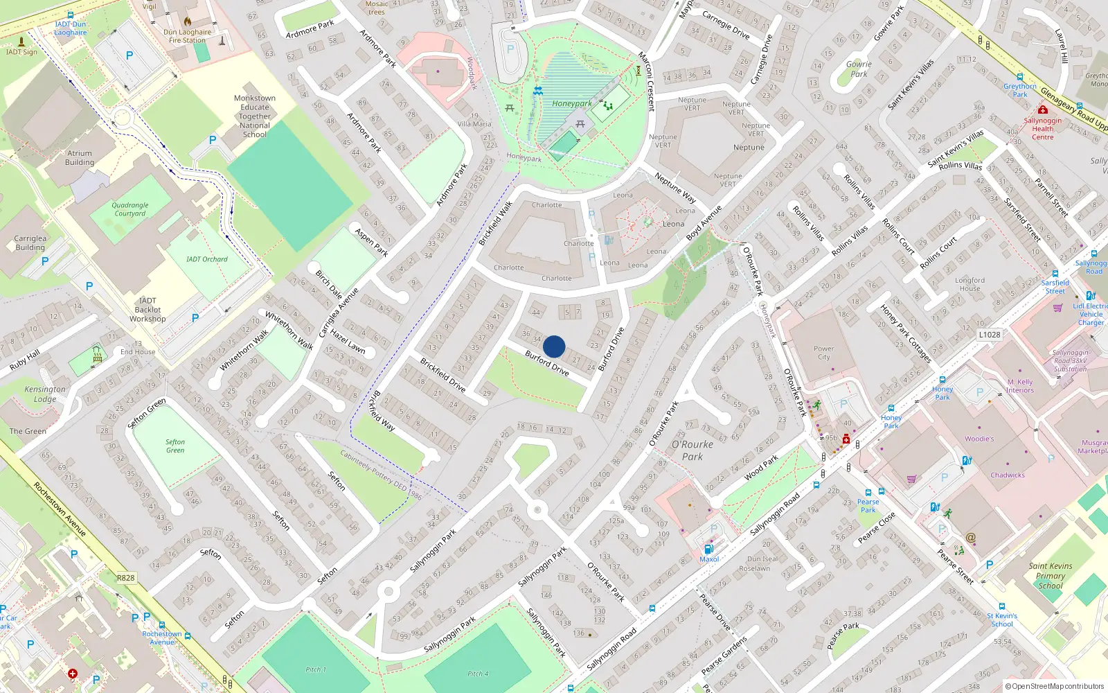 Overhead map showing the location of 31 Burford Drive, Dun Laoghaire