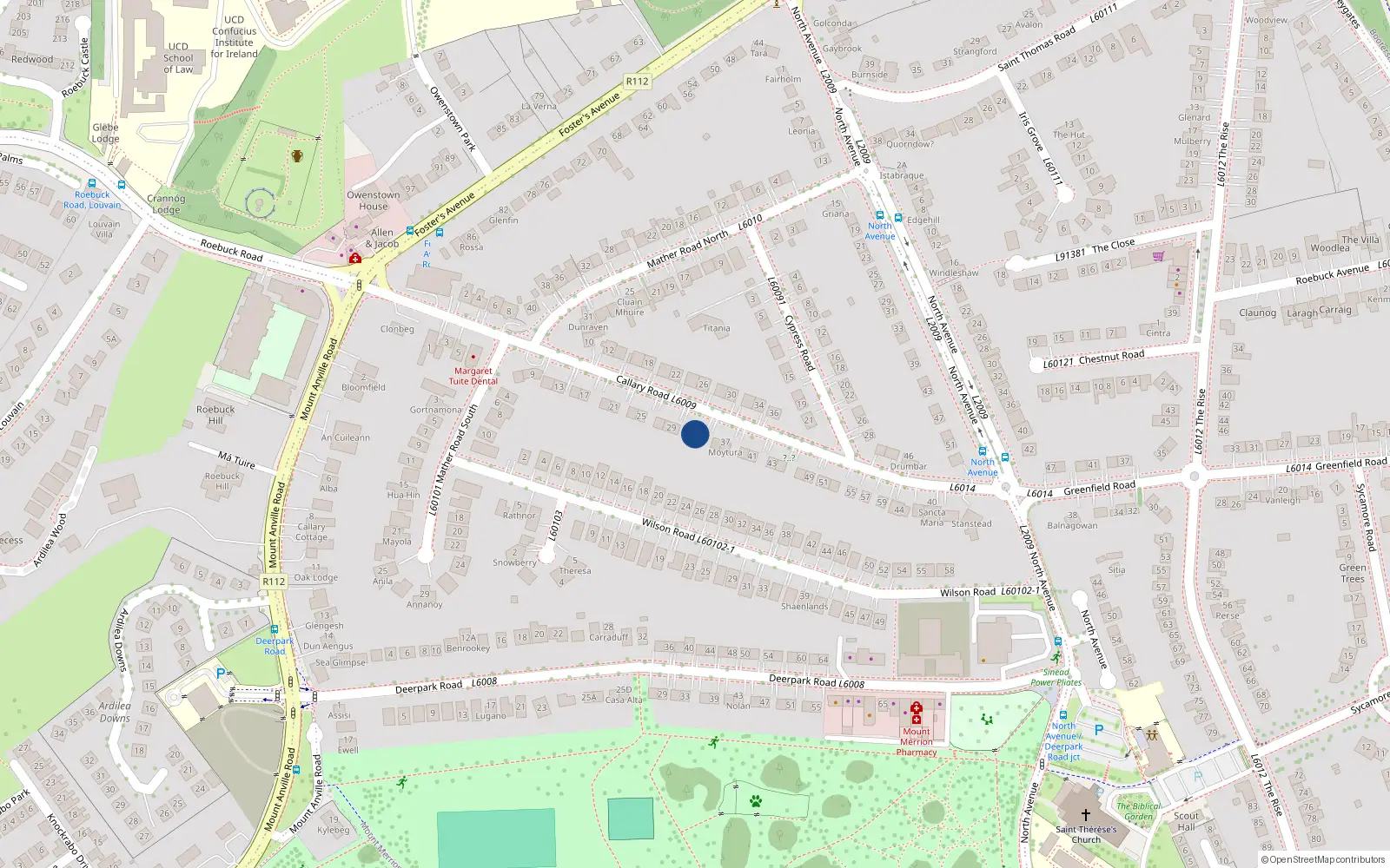 Overhead map showing the location of 31 Callary Road, Blackrock