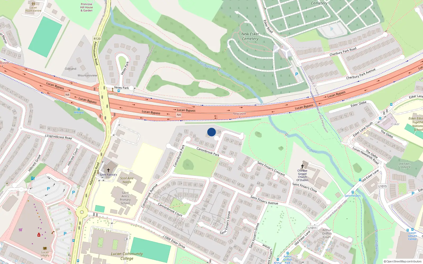 Overhead map showing the location of 31 Canonbrook Park, Lucan
