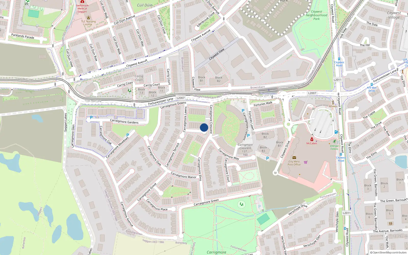 Overhead map showing the location of 31 Carrigmore Lawns, Saggart