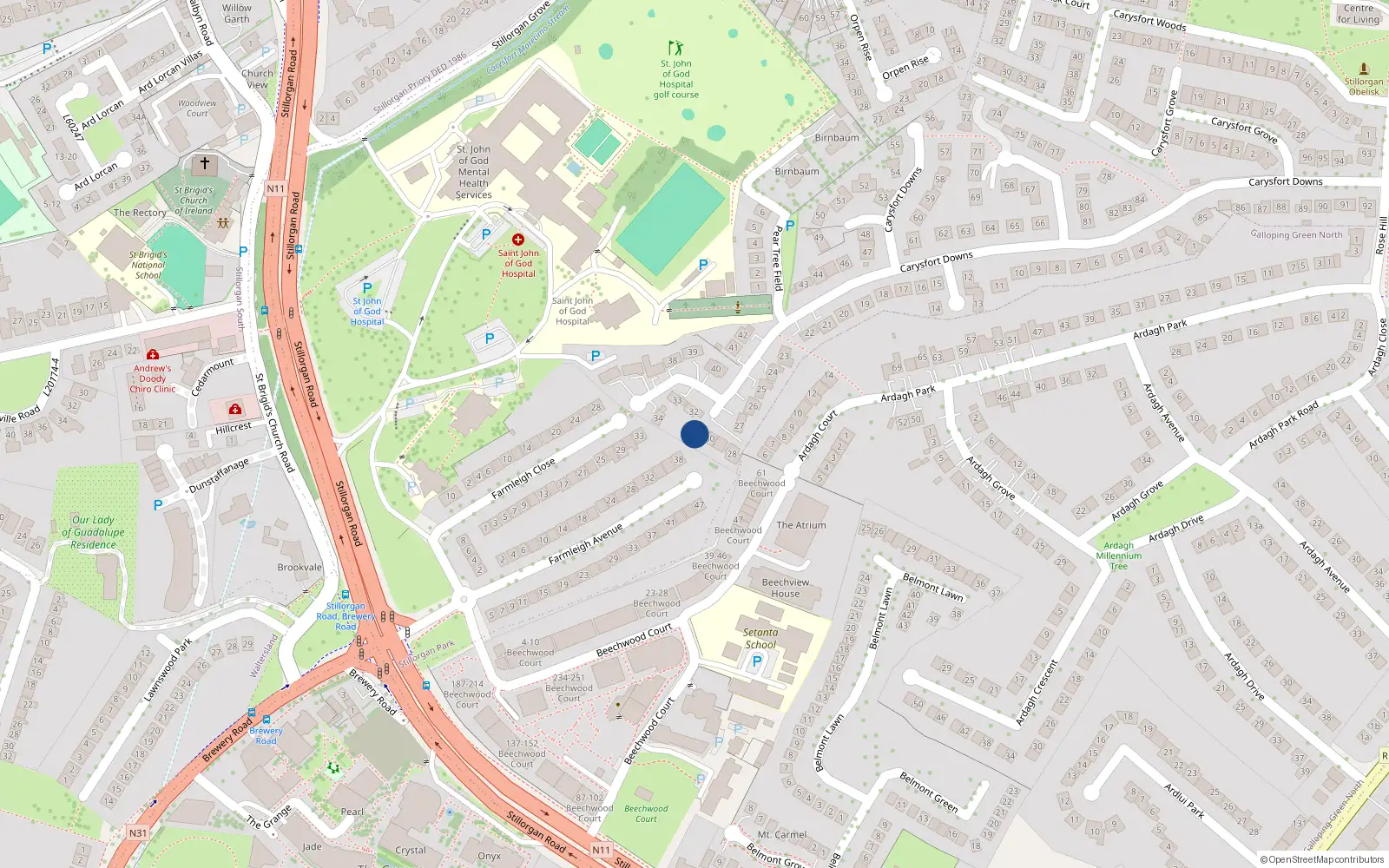Overhead map showing the location of 31 Carysfort Downs, Blackrock, Co Dublin