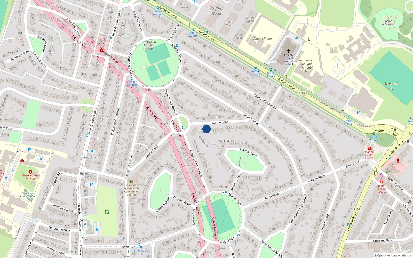 Overhead map showing the location of 31 Casino Road, Dublin 3
