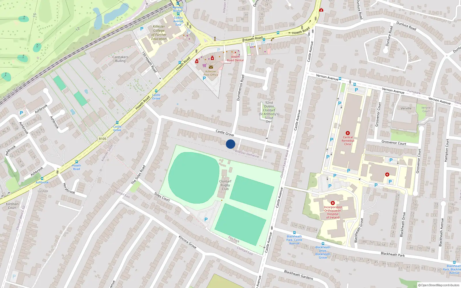Overhead map showing the location of 31 Castle Grove, Clontarf, Dublin 3