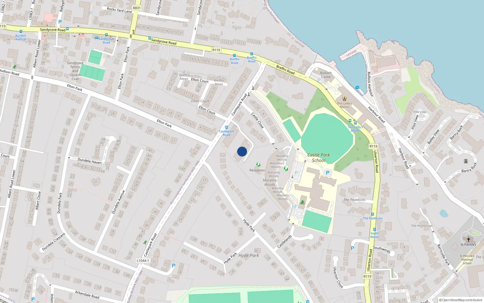 Overhead map showing the location of 31 Castlepark Residence, Castlepark Road, Sandycove
