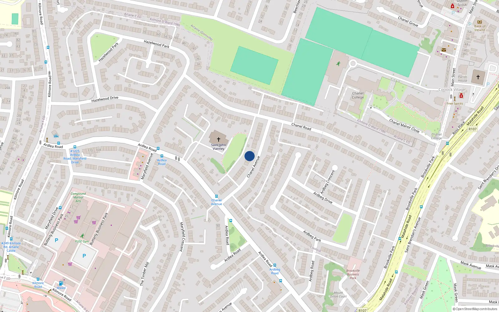 Overhead map showing the location of 31 Chanel Avenue, Dublin 5