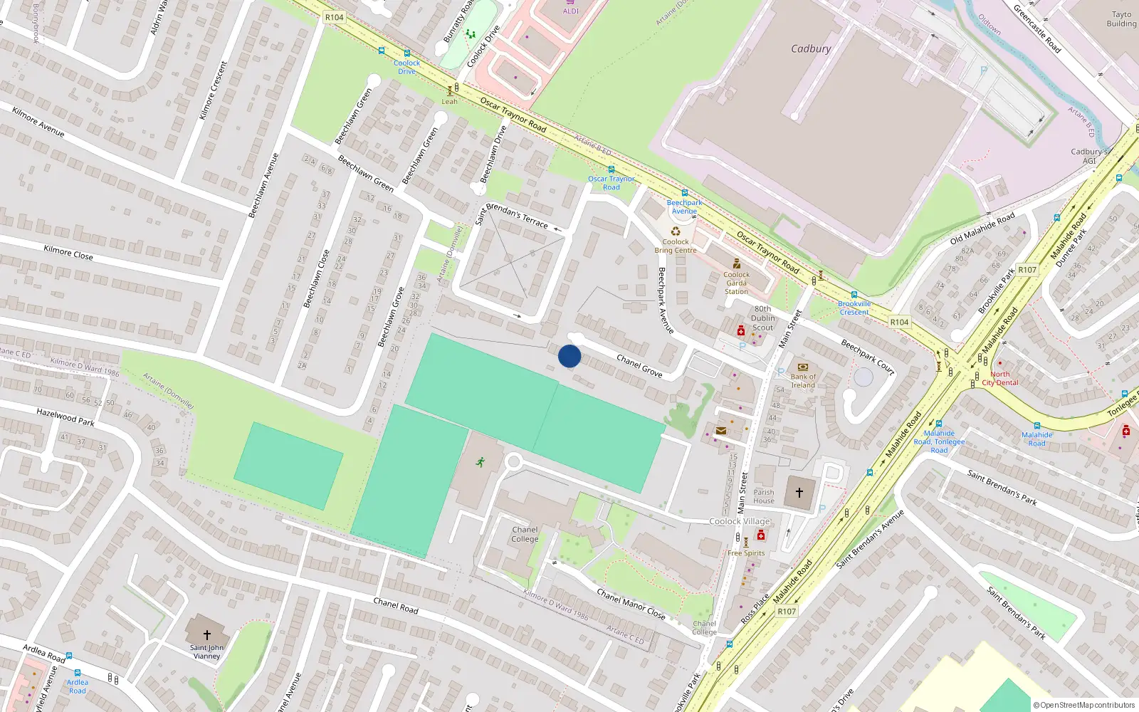 Overhead map showing the location of 31 Chanel Grove, Coolock, Dublin 5