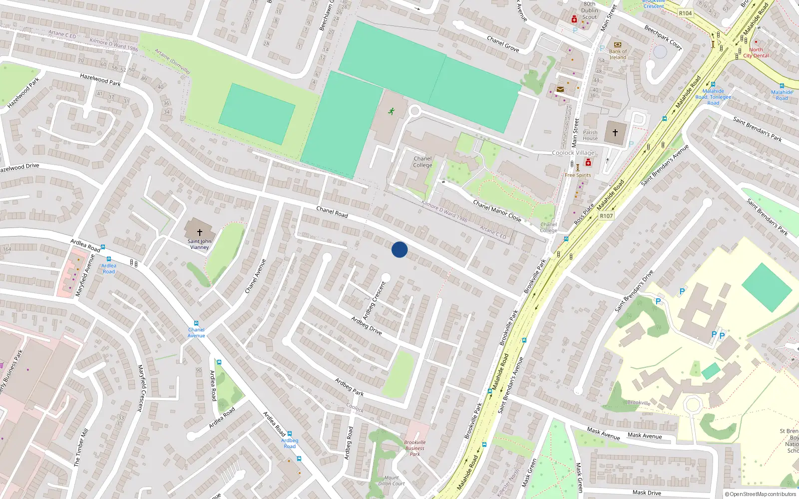 Overhead map showing the location of 31 Chanel Road, Coolock, Dublin 5