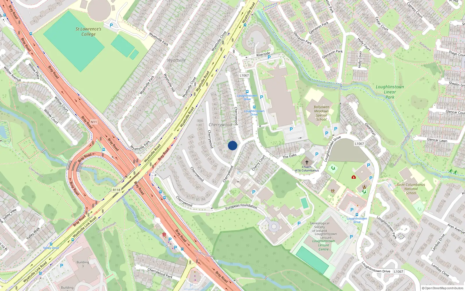 Overhead map showing the location of 31 Cherrywood, Killiney