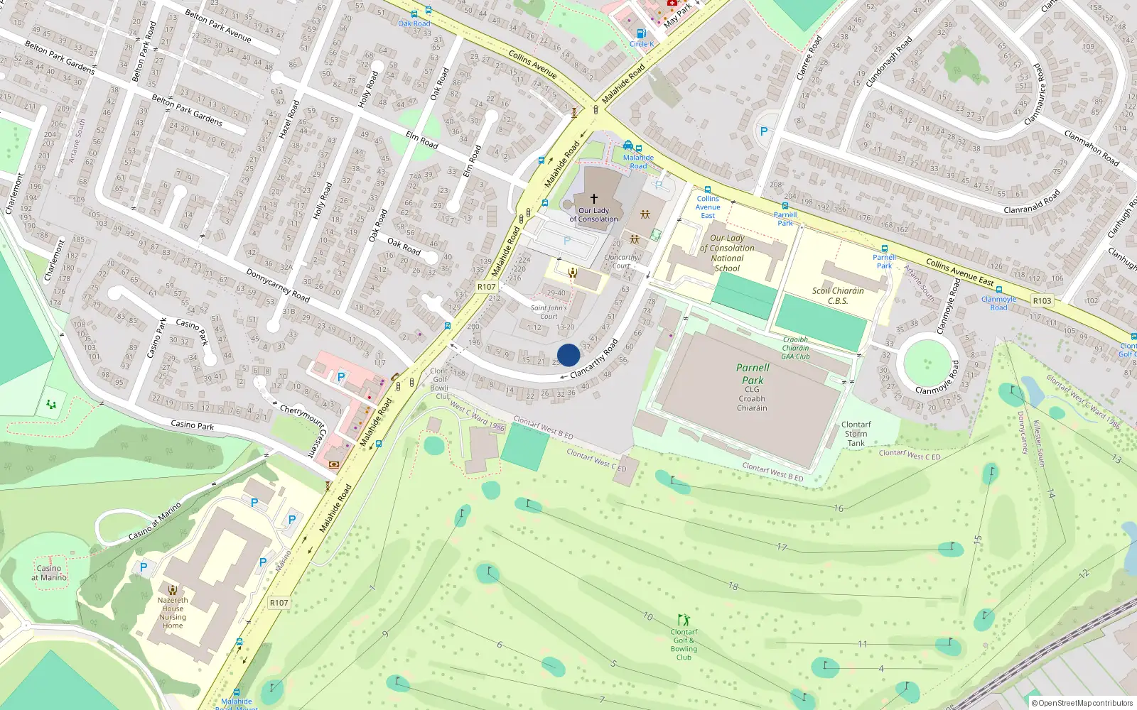 Overhead map showing the location of 31 Clancarthy Road, Dublin 5