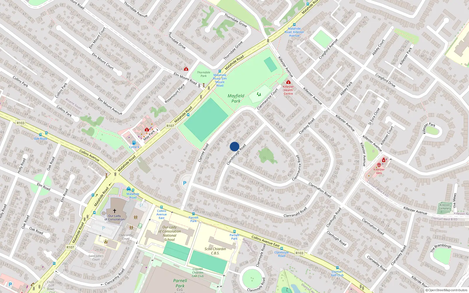 Overhead map showing the location of 31 Clandonagh Road, Dublin 5