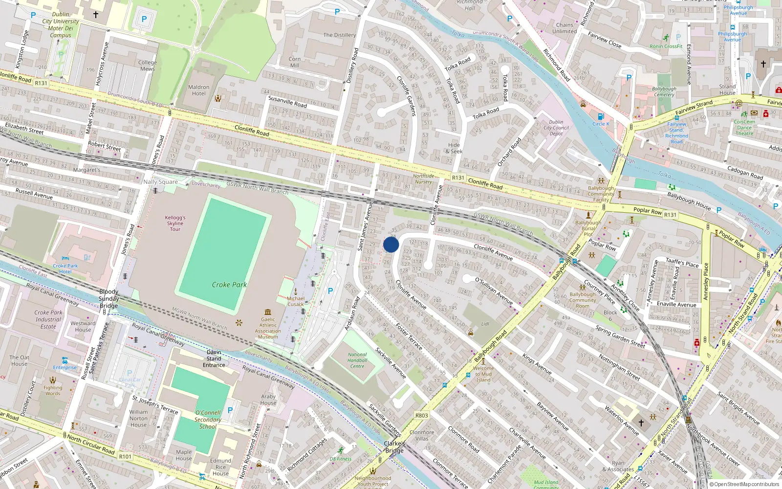 Overhead map showing the location of 31 Clonliffe Avenue, Dublin 3
