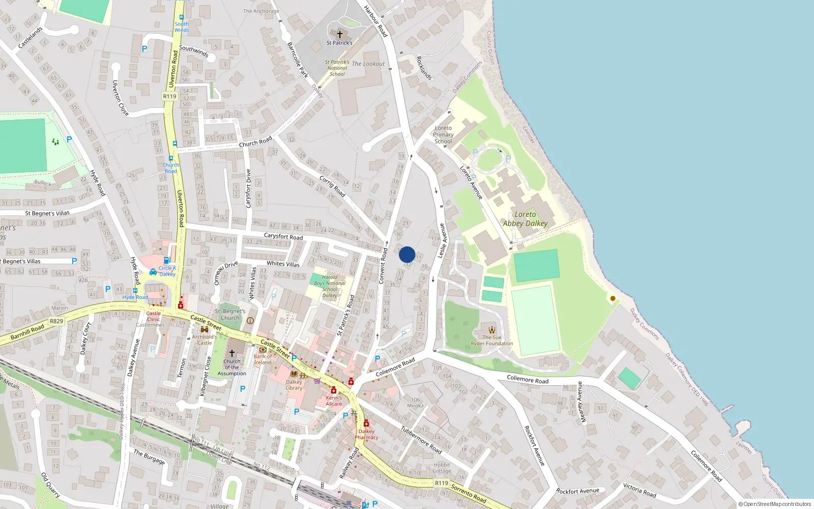 Overhead map showing the location of 31 Convent Road, Dublin