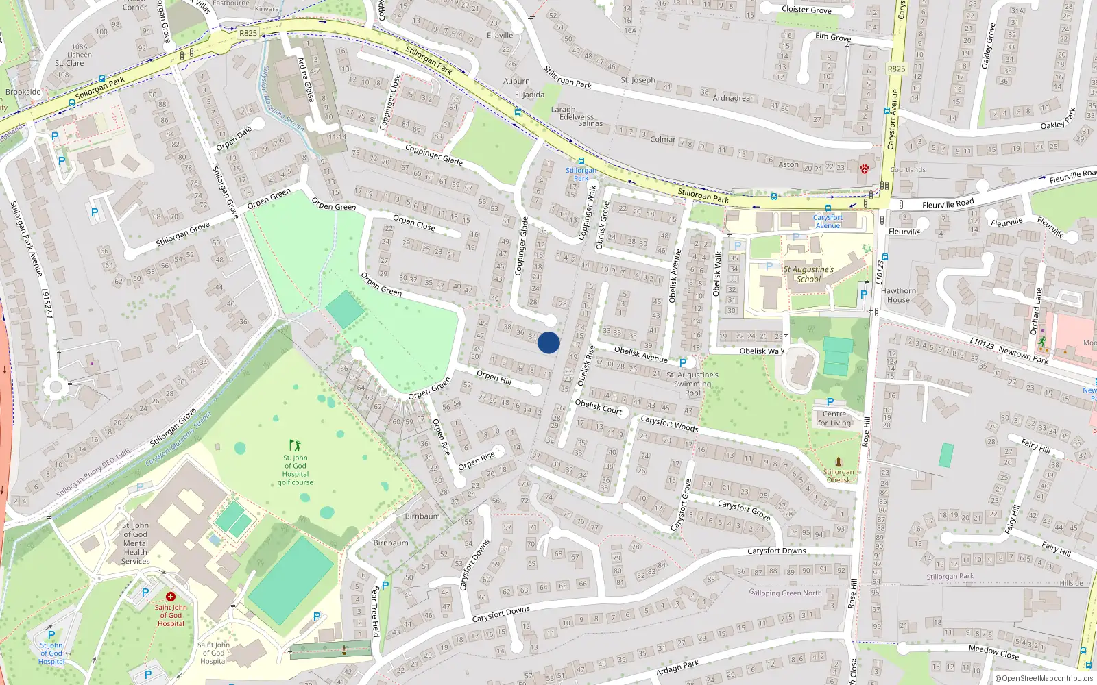 Overhead map showing the location of 31 Coppinger Glade, Stillorgan, Dublin