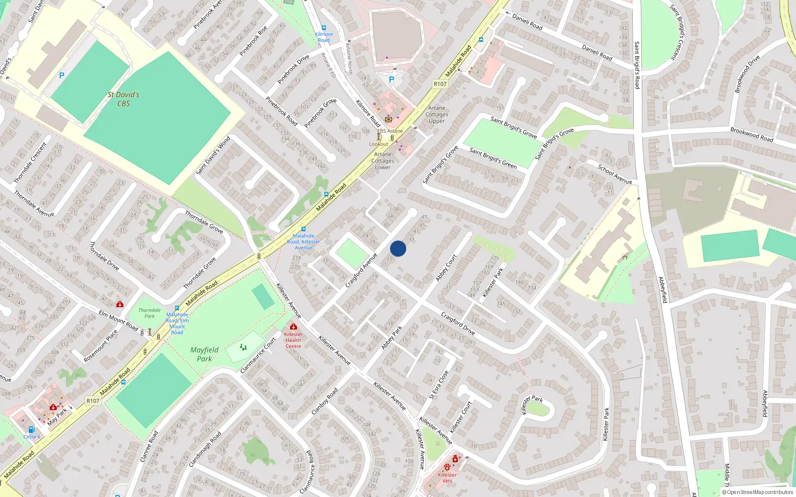 Overhead map showing the location of 31 Craigford Avenue, Dublin 5