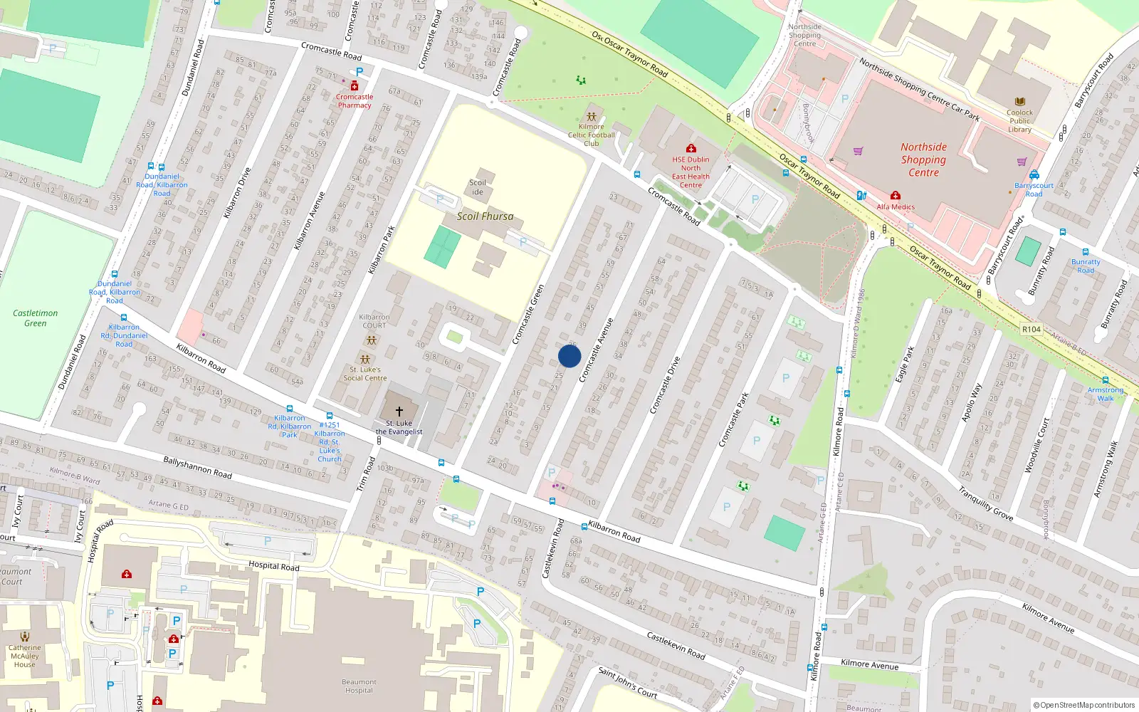 Overhead map showing the location of 31 Cromcastle Avenue, Dublin 5