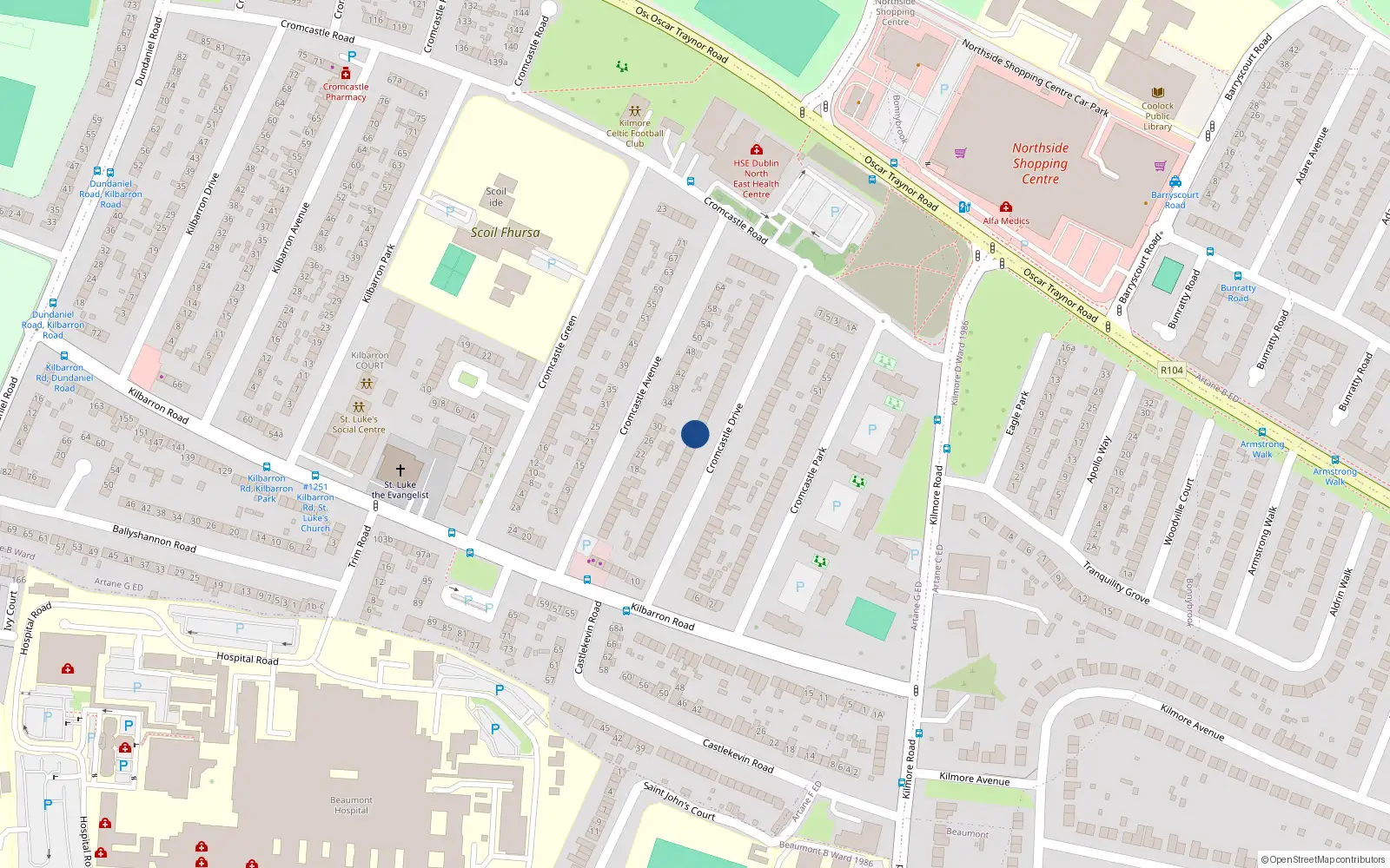 Overhead map showing the location of 31 Cromcastle Drive, Coolock, Dublin 5