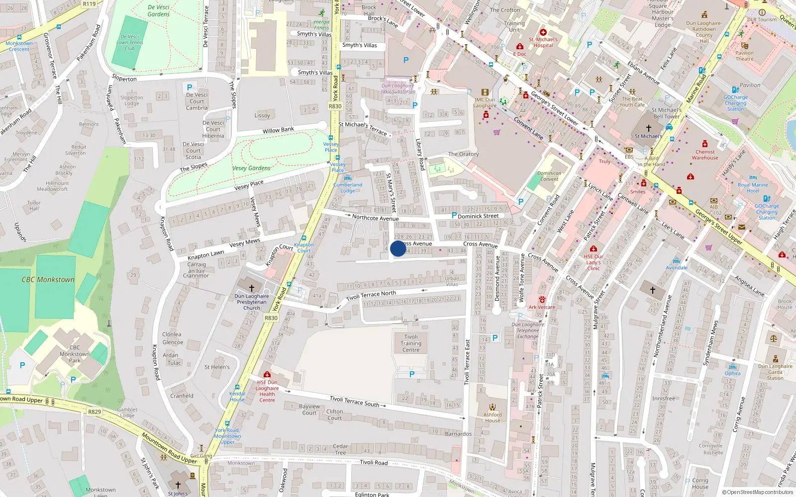Overhead map showing the location of 31 Cross Avenue, Dublin