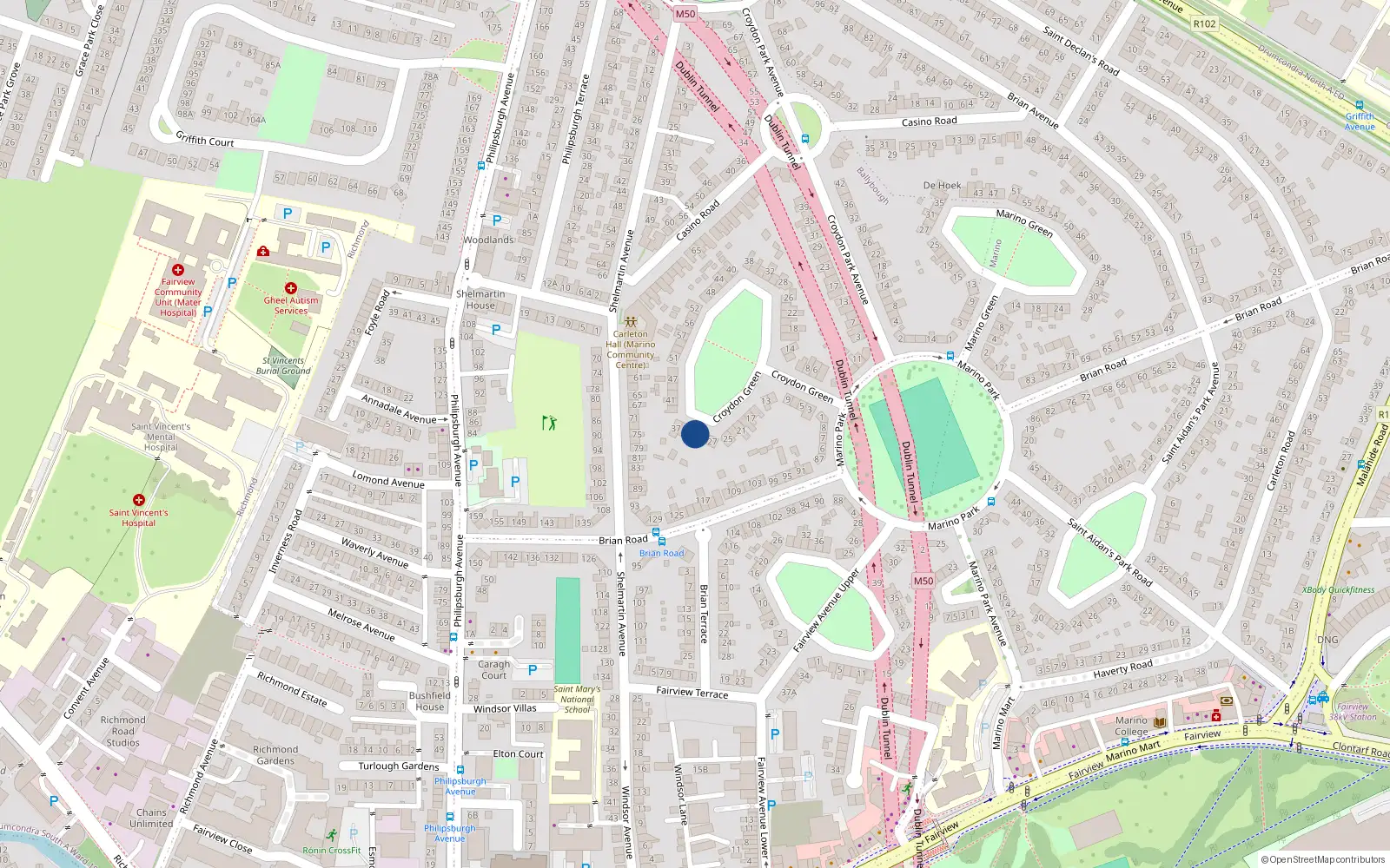 Overhead map showing the location of 31 Croydon Green, Dublin 3