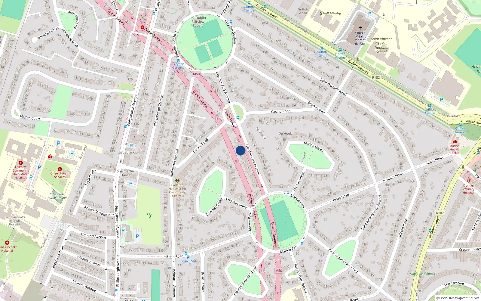 Overhead map showing the location of 31 Croydon Park Avenue, Dublin 3