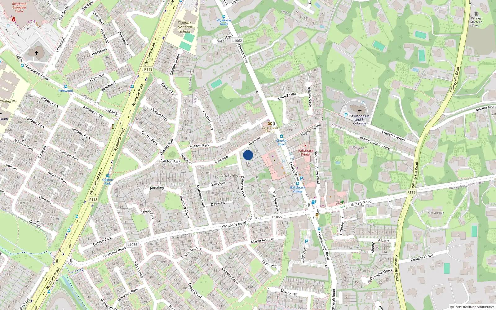 Overhead map showing the location of 31 Daleview Park, Ballybrack, Glenageary