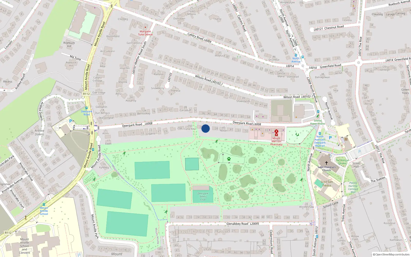Overhead map showing the location of 31 Deerpark Road, Mount Merrion, Dublin