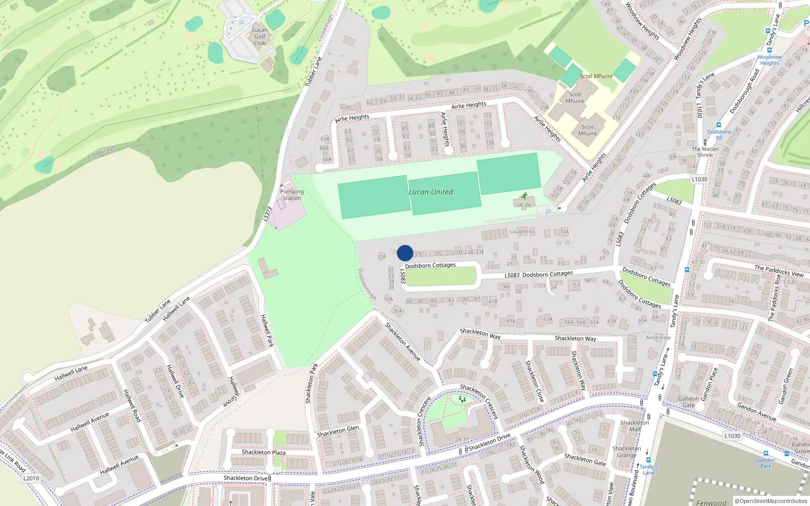 Overhead map showing the location of 31 Dodsborough Cottages, Lucan