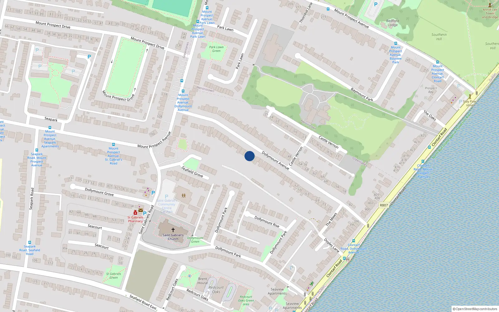 Overhead map showing the location of 31 Dollymount Avenue, Clontarf, Dublin 3