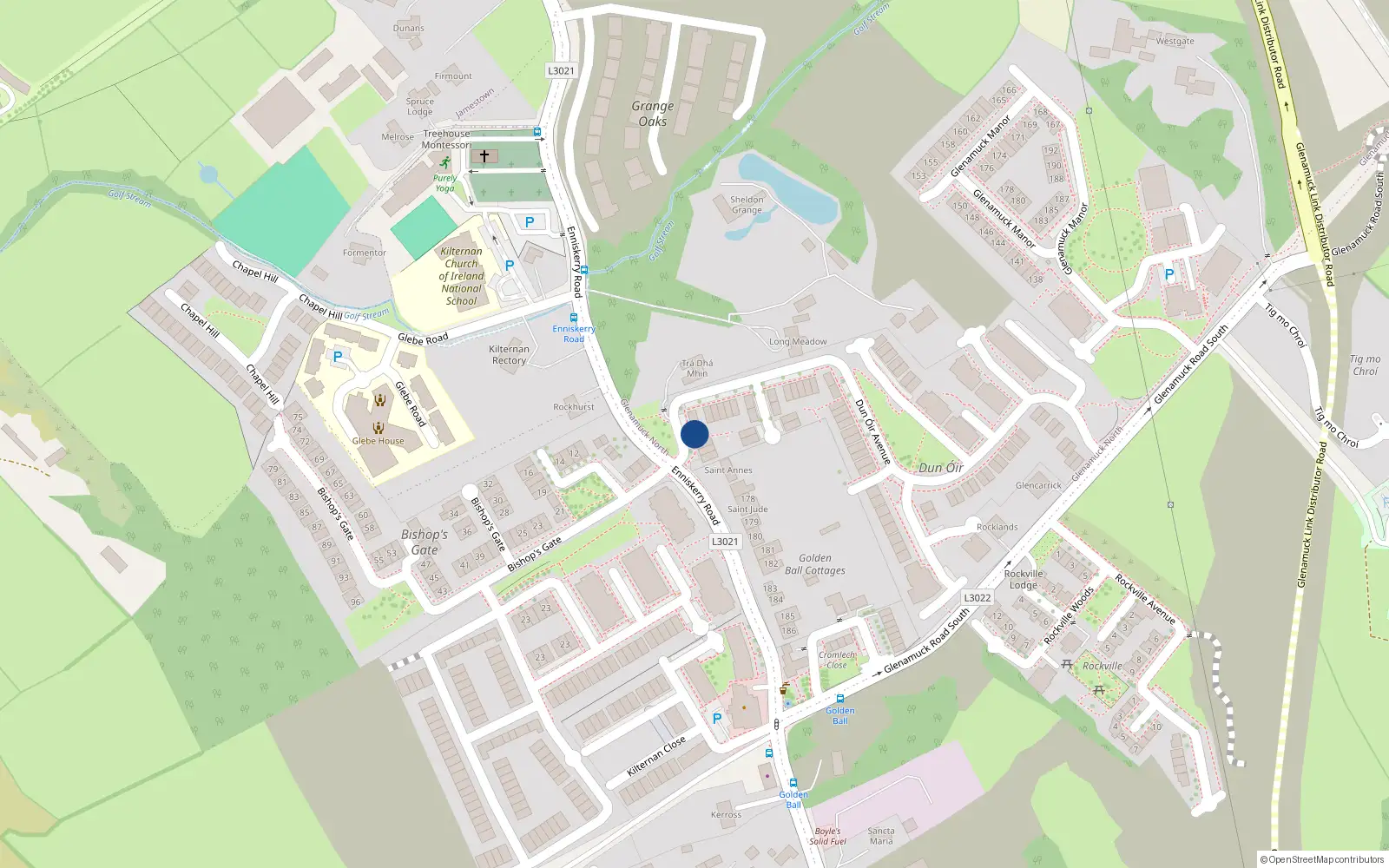 Overhead map showing the location of 31 Dun Oir Park, Glenamuck Road, Kilternan